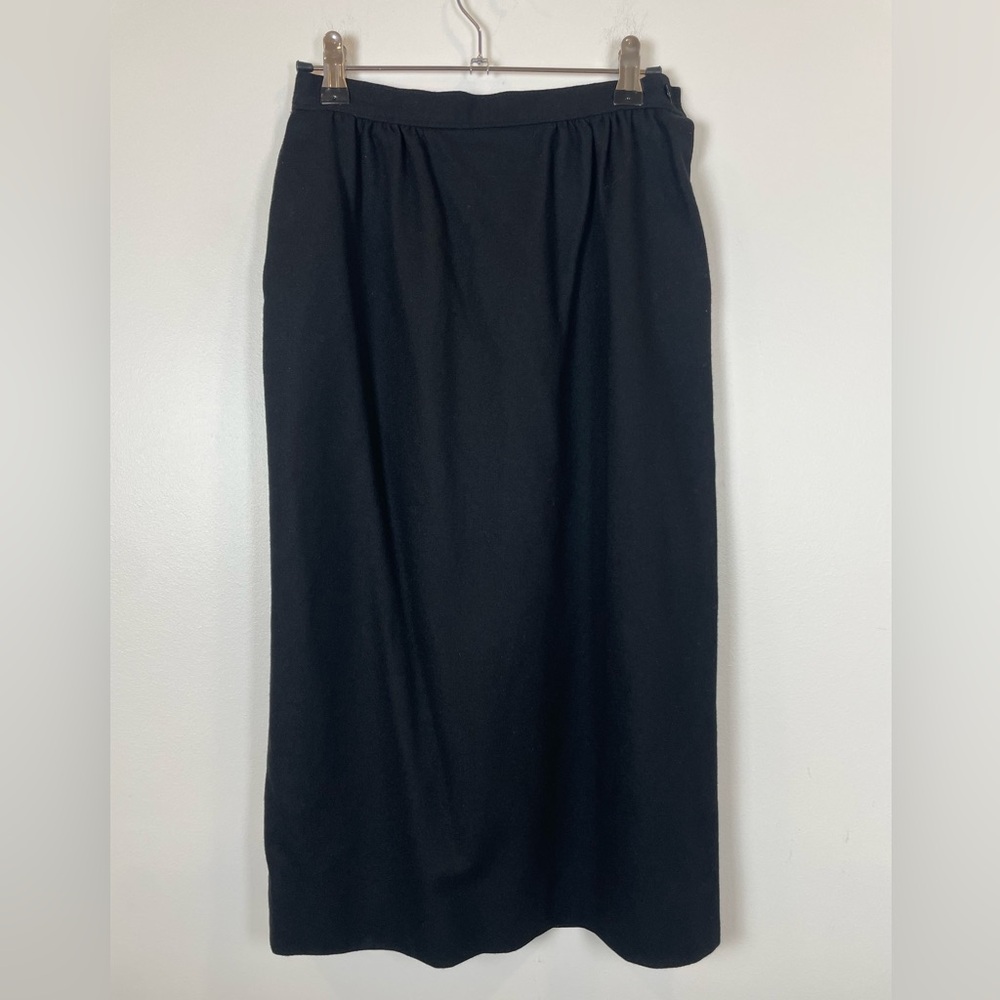 Vintage Pendleton 100% Wool Black Midi Skirt Classic Quiet Luxury Minimalist